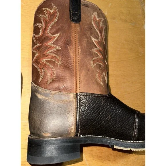 Double H Roper Mens Brown & Black Leather Western Work Boots 3690 Size 12EE